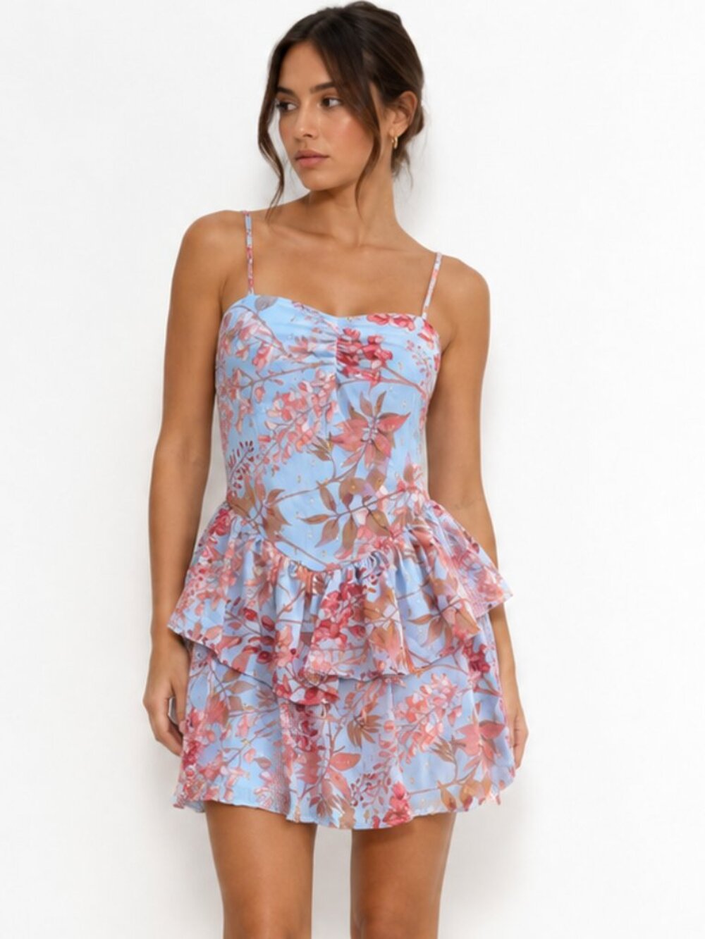 Liberty Love Blue Floral Tiered Corset Mini Dress Size M NWT